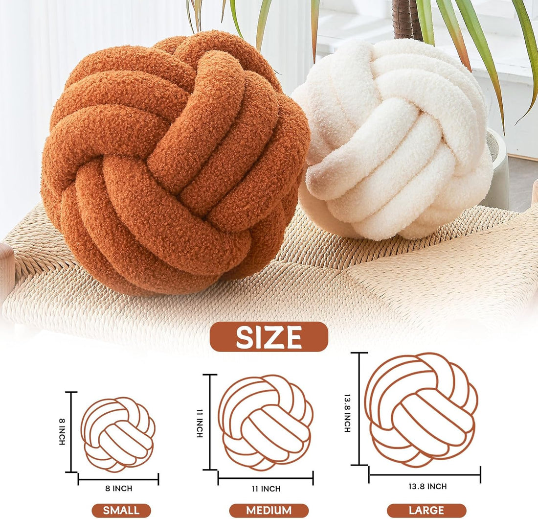 Lambswool Knot Pillow Ball Decorative Cushion Ivory