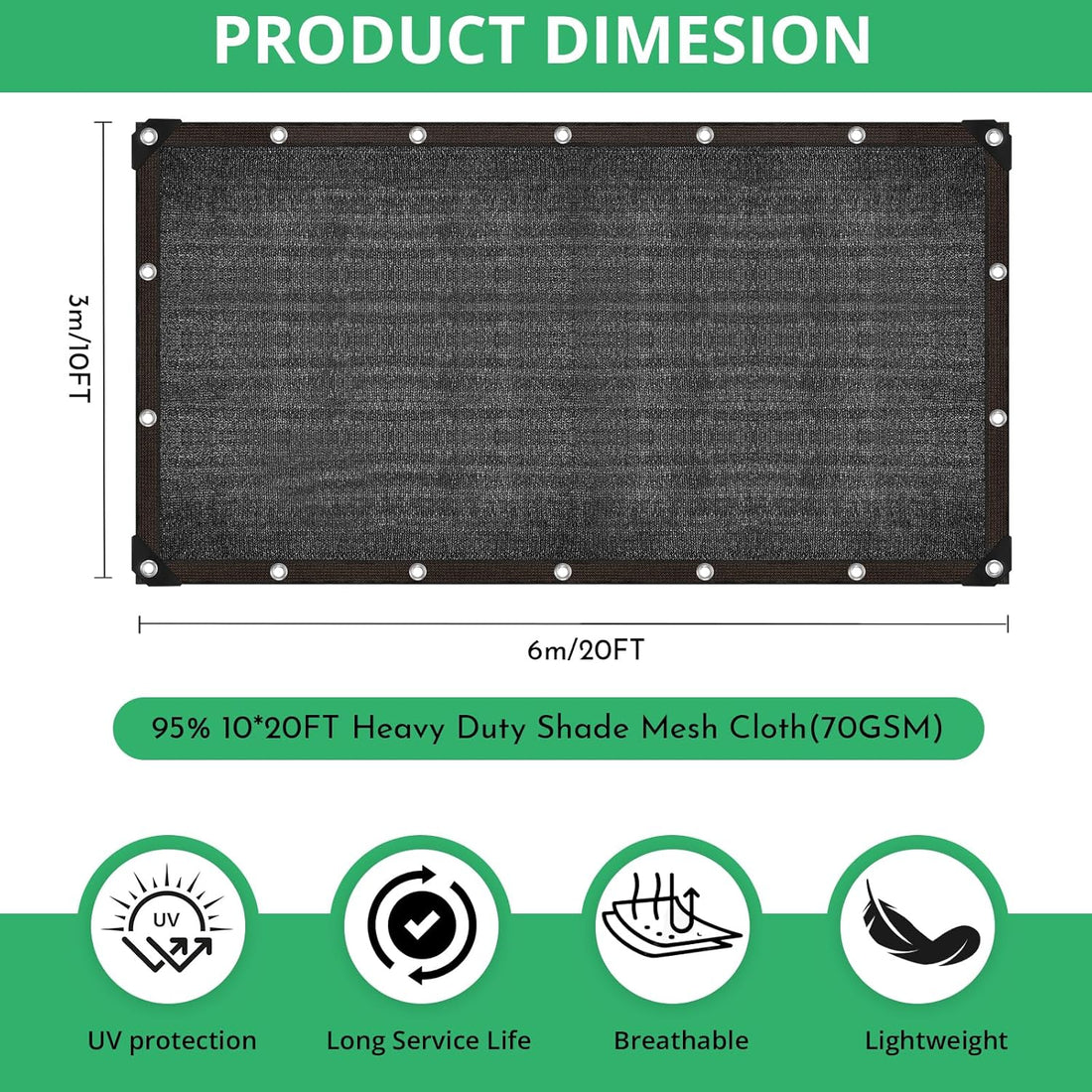 HDPE Shade Cloth 90% UV Protection Sun Shade Net 3x6m Black