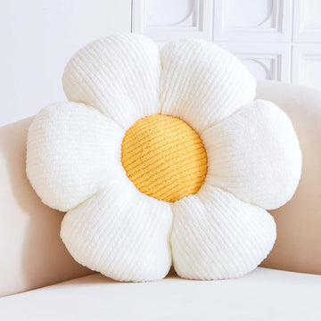 Daisy Flower Pillow White Plush Velvet Floor Cushion