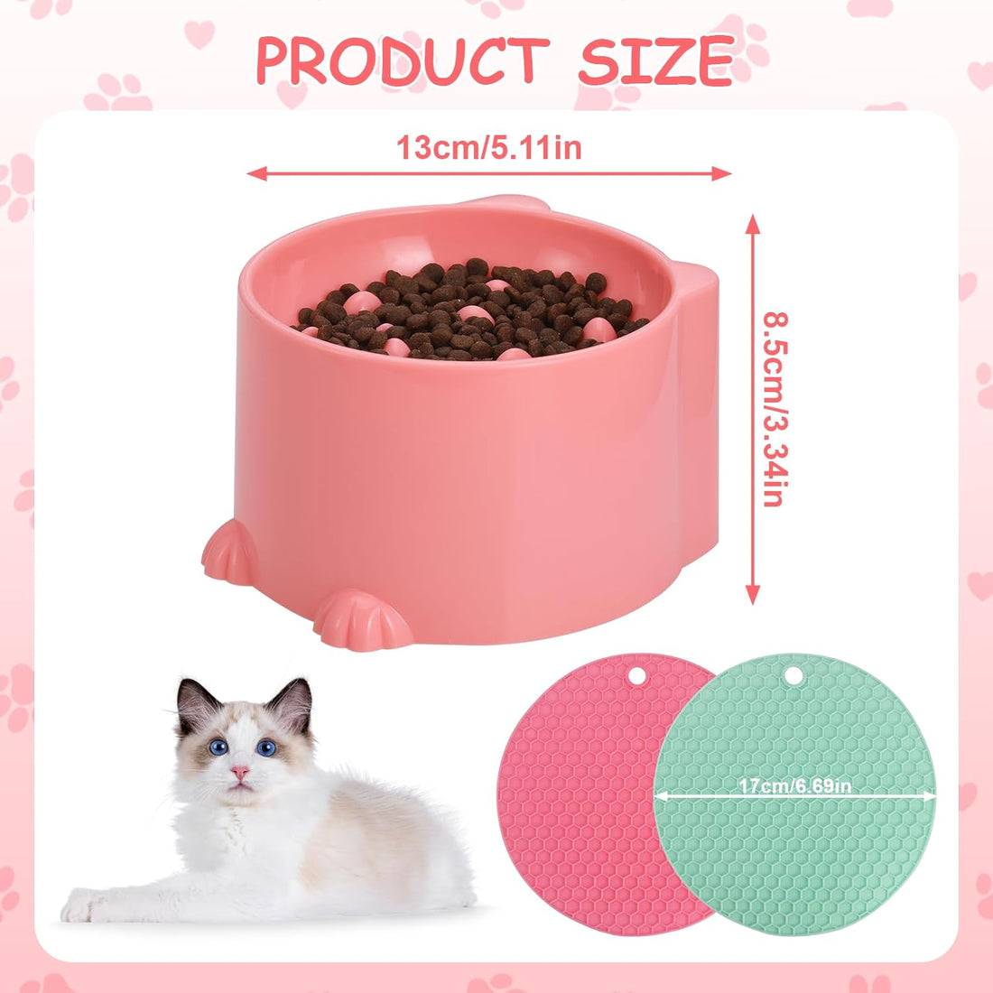 2 Pack Raised Slow Feeder Cat Bowl Ergonomic Neck Relief Pink Green