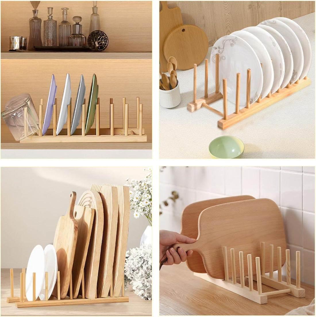 Wooden Dish Rack 8 Slots Vertical Plate Rack Bamboo