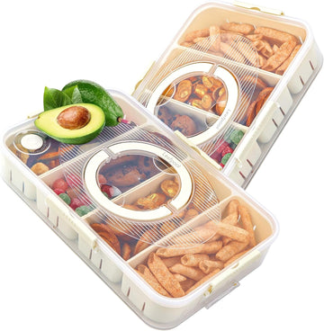 2-Pack Divided Snack Box Container Portable 4 Compartment