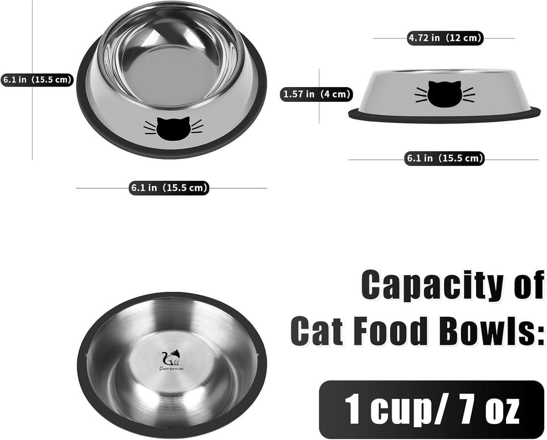 Stainless Steel Cat Bowl 2 Pack Non Slip 7oz