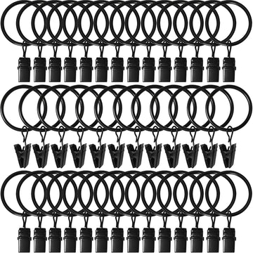 Vortaz Curtain Rings with Clips 40 Pack Rustproof Black