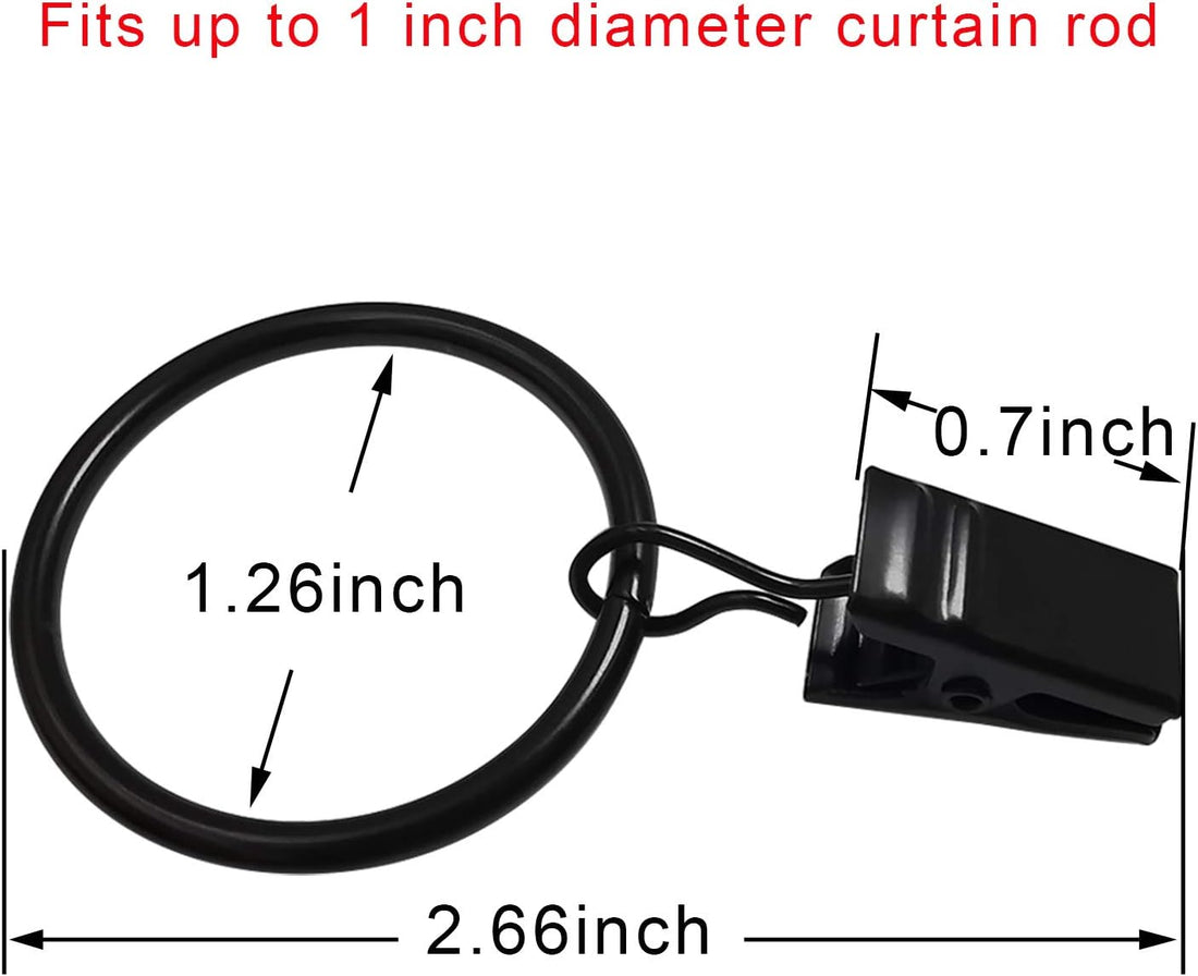 Vortaz Curtain Rings with Clips 40 Pack Rustproof Black