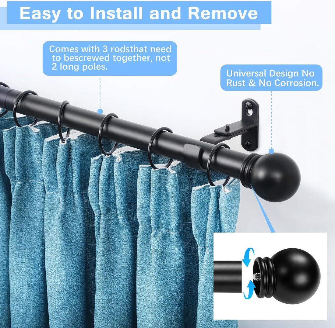 Vortaz Telescoping Curtain Rod Adjustable 16-48in Heavy Duty Black