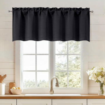 Vortaz Blackout Valance Curtain 60x18in Triple-Woven Black