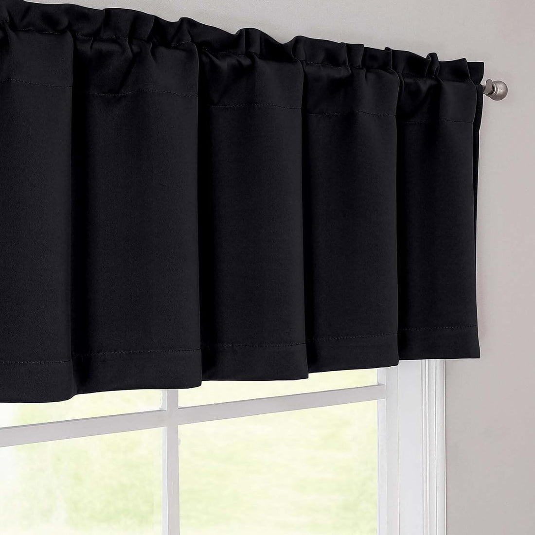 Vortaz Blackout Valance Curtain 60x18in Triple-Woven Black