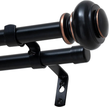 Vortaz Double Curtain Rod Adjustable Telescoping 16-90in Black