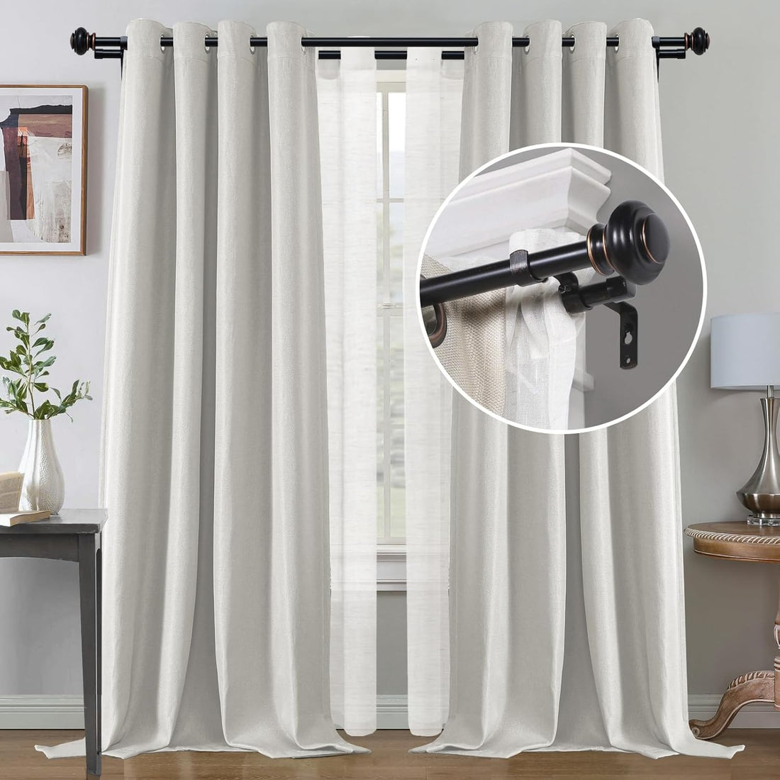 Vortaz Double Curtain Rod Adjustable Telescoping 16-90in Black