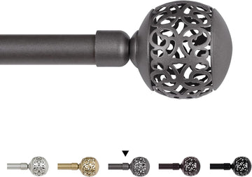 Vortaz Telescoping Curtain Rod with Carved Ball Finials Adjustable Pewter