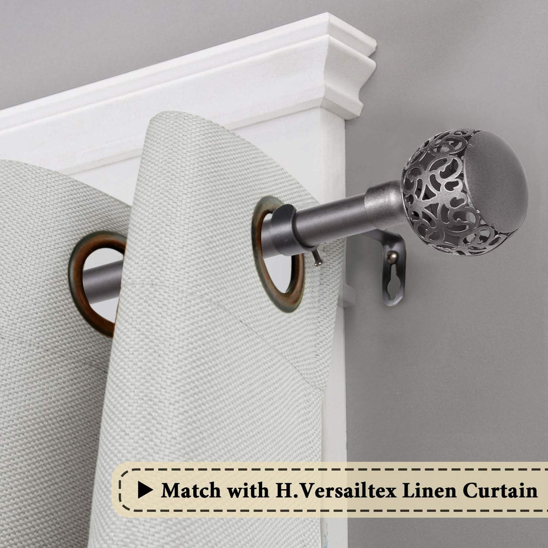 Vortaz Telescoping Curtain Rod with Carved Ball Finials Adjustable Pewter