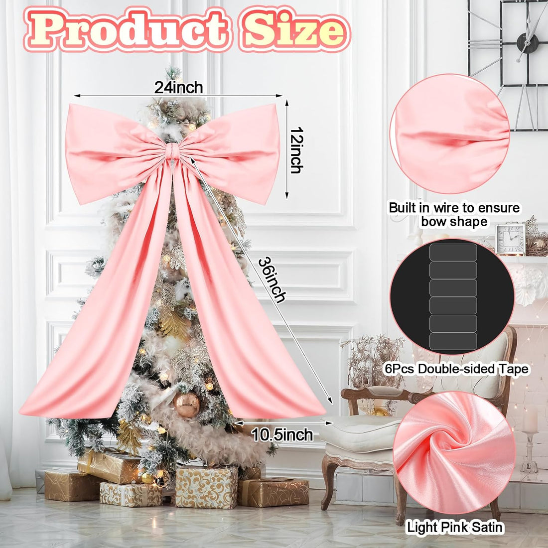 Vortaz Giant Pink Satin Bow Decor 24x36in Coquette Party Wall