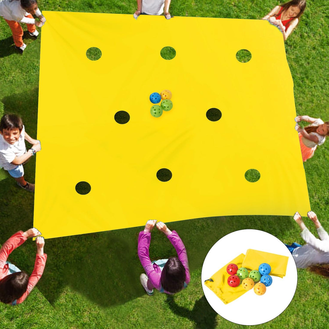 Team Building Hole Tarp Ball Passing Challenge Game Group Cooperation Activity 85x57 Inches