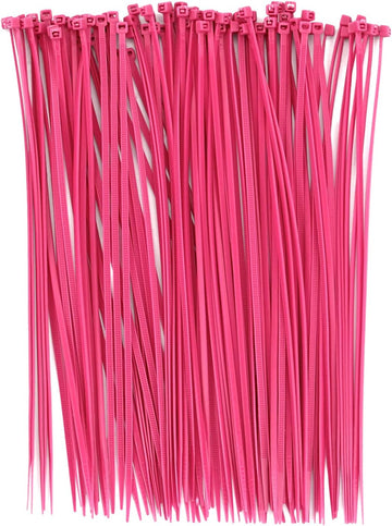 Vortaz Pink Cable Zip Ties Self-Locking Reusable 100-Pack 8in