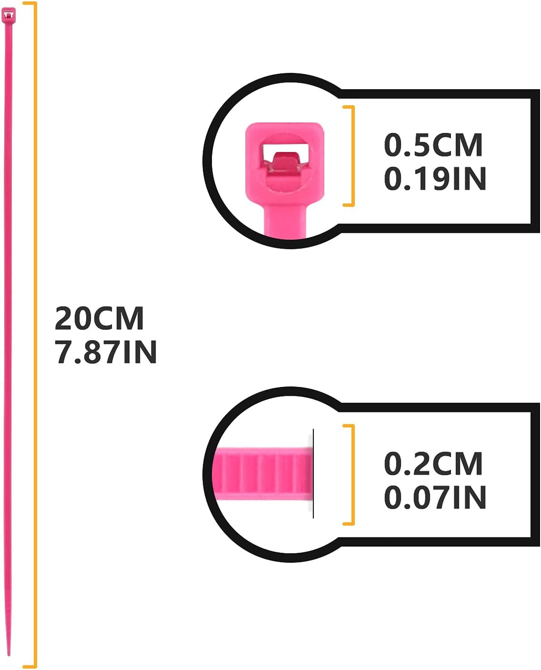 Vortaz Pink Cable Zip Ties Self-Locking Reusable 100-Pack 8in