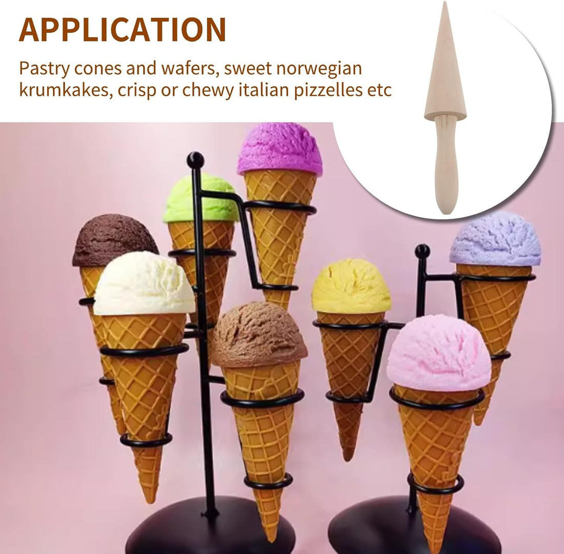 Wooden Ice Cream Cone Mold Roller Reusable 9.1 Inch