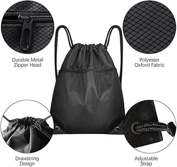 Waterproof Drawstring Sports Bag with External Pocket 45x35cm