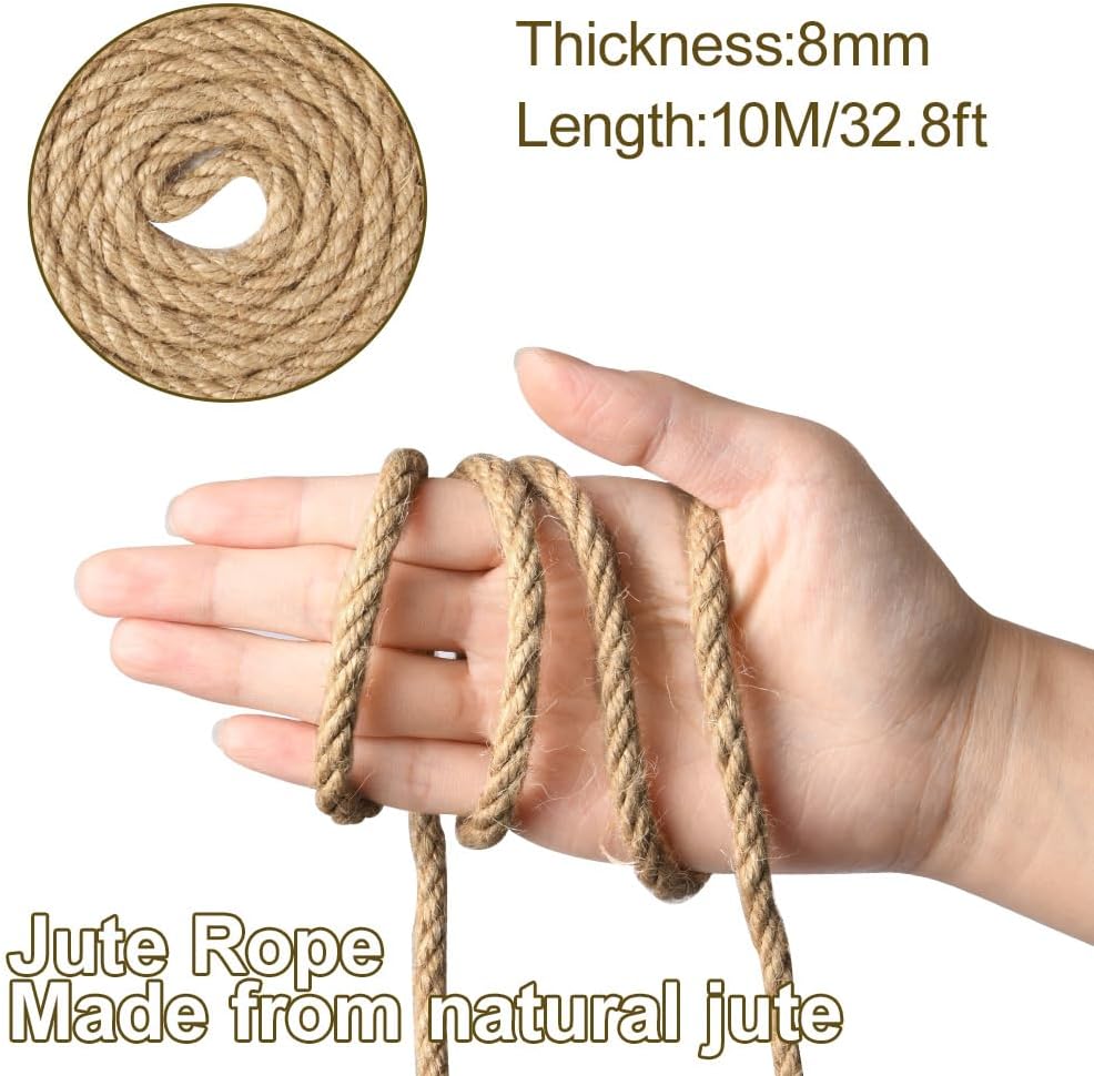 Natural Braided Jute Rope 10m x 8mm Brown