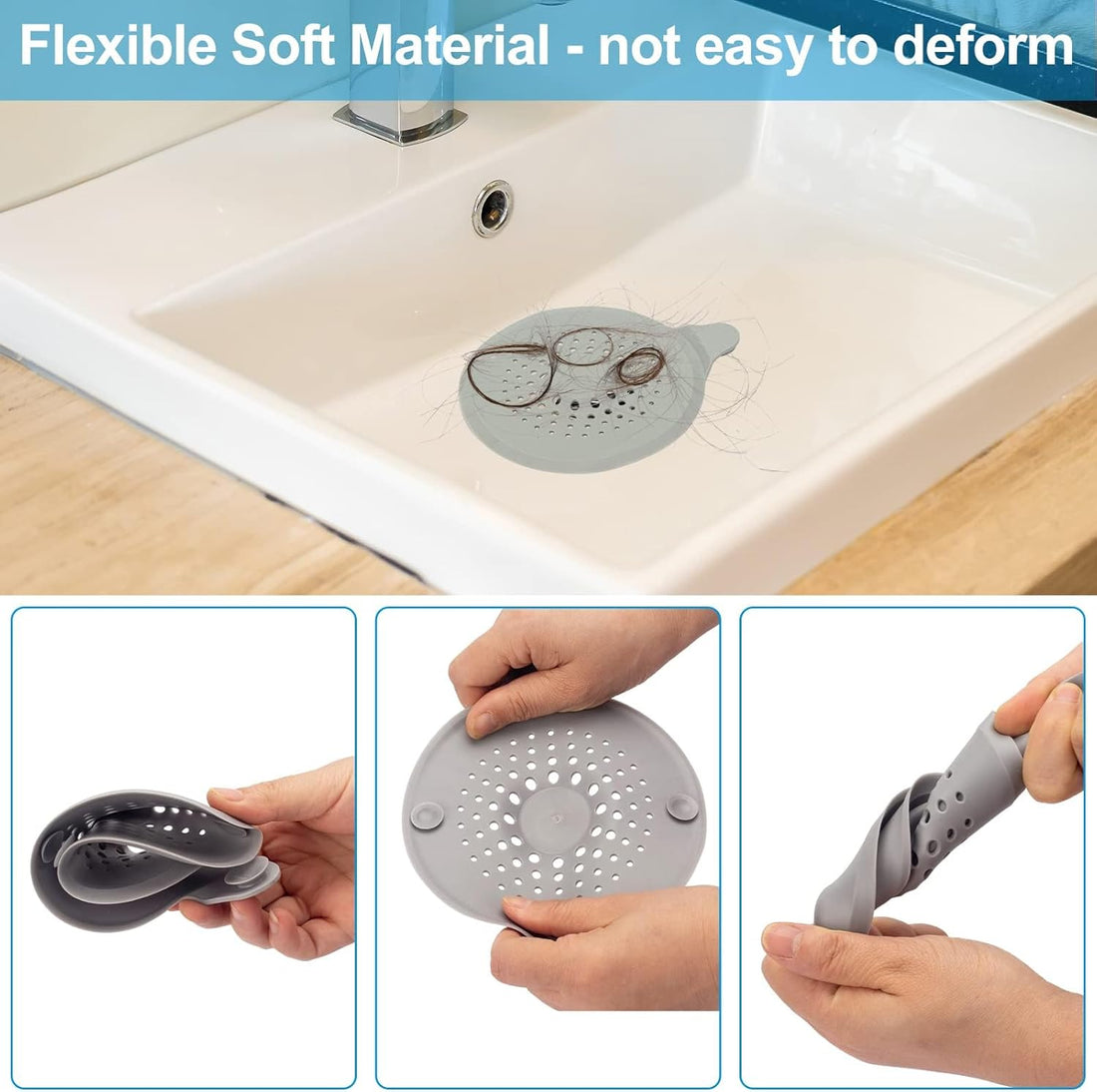 Cefito Silicone Drain Hair Catcher 2-Pack White Grey
