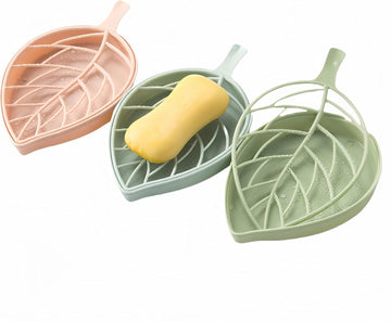Leaf Double Layer Soap Dish Drain Rack Wall Mounted Blue Green Pink