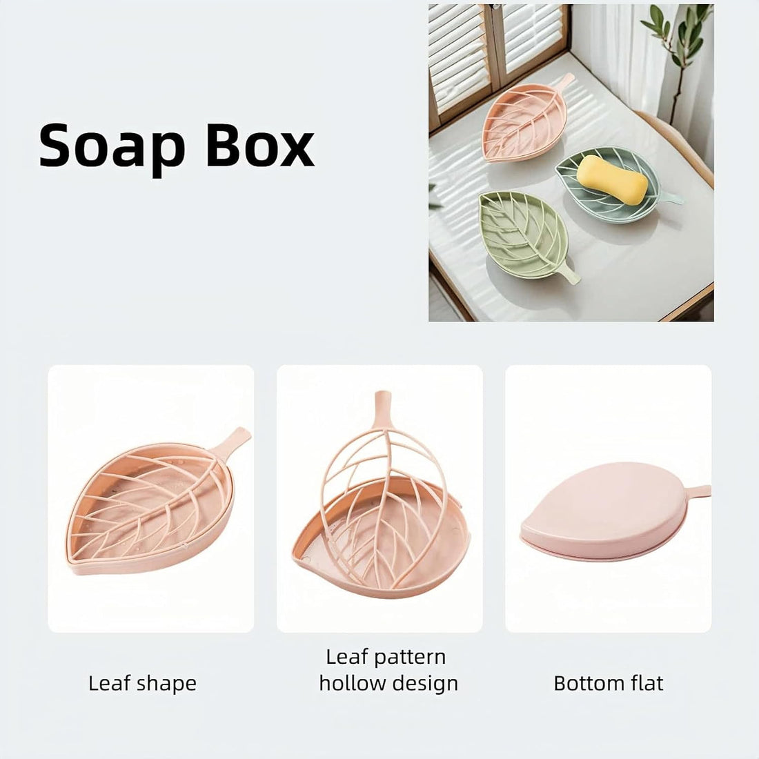 Leaf Double Layer Soap Dish Drain Rack Wall Mounted Blue Green Pink