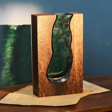 Rustic Wood and Glass Vase Farmhouse Table Decor 9.45 inches
