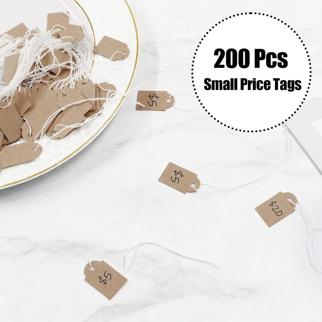 200-Pack Brown Kraft Paper Gift Tags 15x25mm with Elastic String