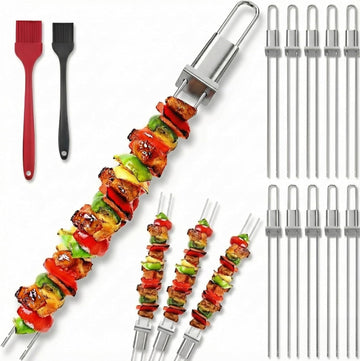 Stainless Steel BBQ Kabob Skewers 10-Pack 13 inch Push Bar