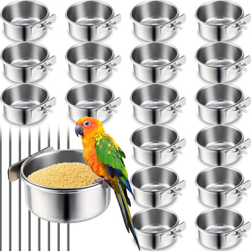 24-Pack Stainless Steel Bird Food Bowls Clamp-On 10oz Parrot Water Feeder Cups