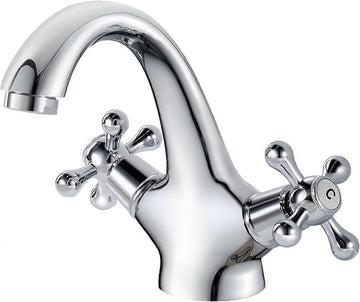 Retro Brass Basin Faucet Double Cross Handles Chrome