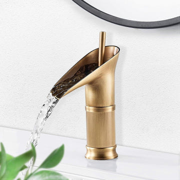 Vortaz Waterfall Basin Mixer Tap Antique Brass Gold