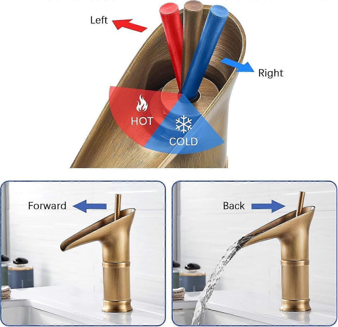 Vortaz Waterfall Basin Mixer Tap Antique Brass Gold