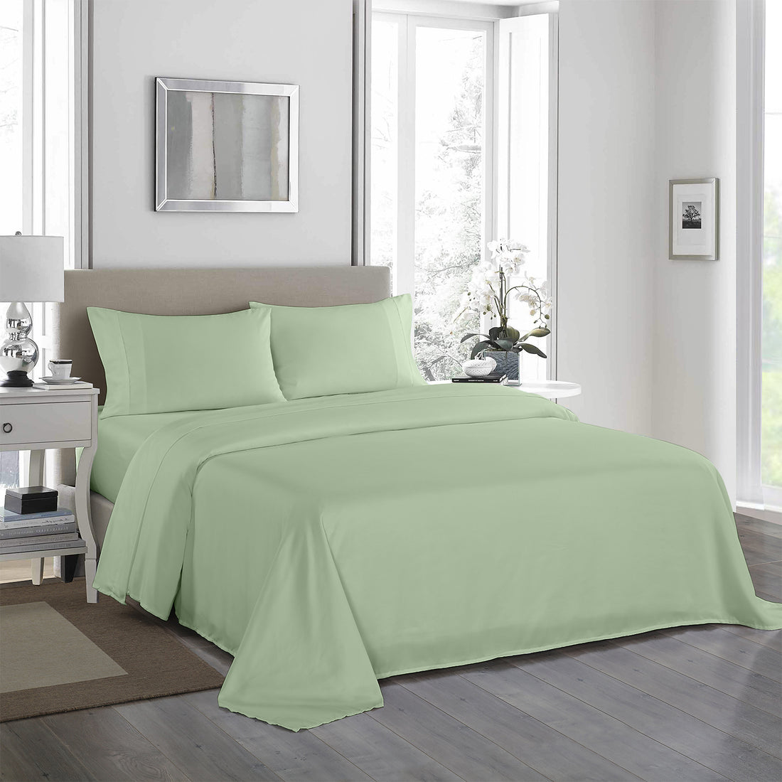 Royal Comfort Ultra Soft Sheet Set 1200TC Satin Weave Double Sage Green