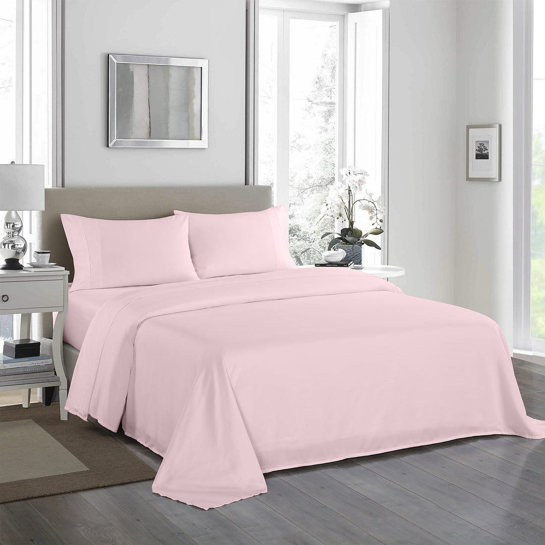 Royal Comfort 1200TC Sheet Set Satin Weave King Soft Pink