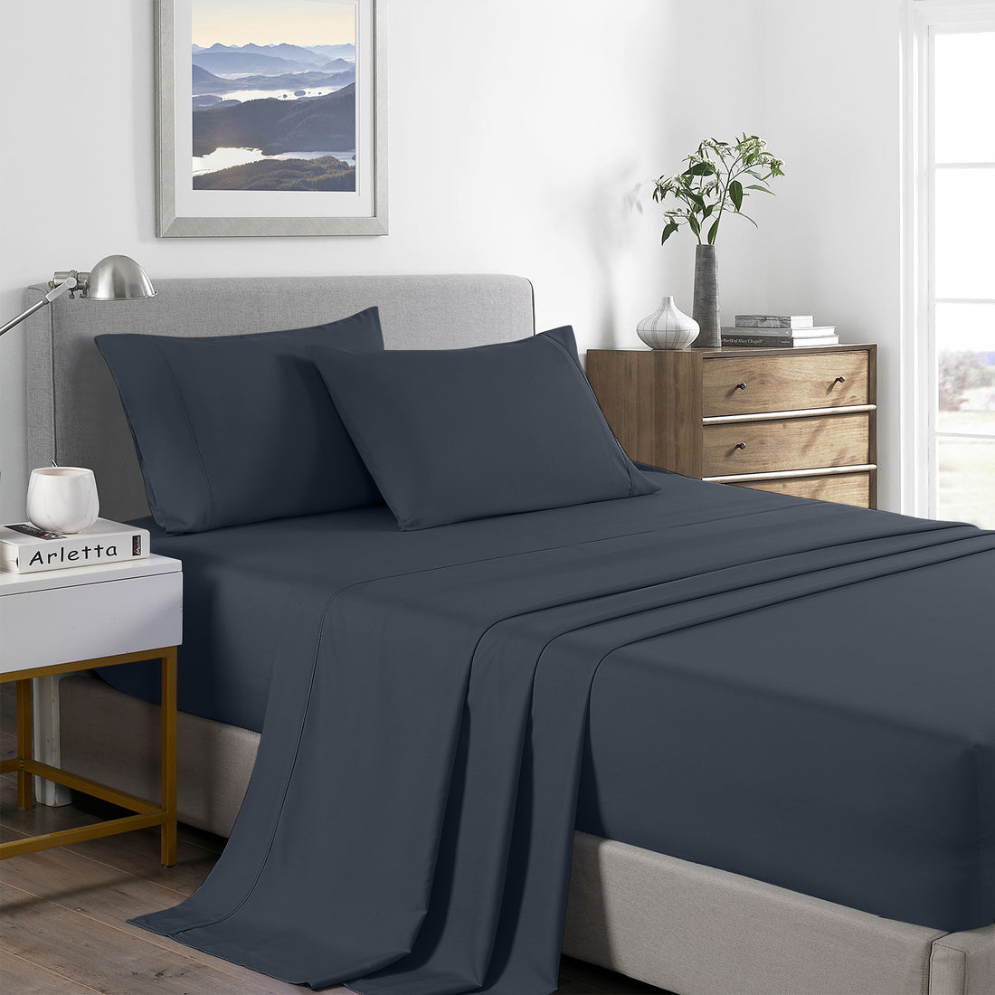 Royal Comfort Bamboo Cooling Sheet Set 2000 Thread Count Queen Charcoal