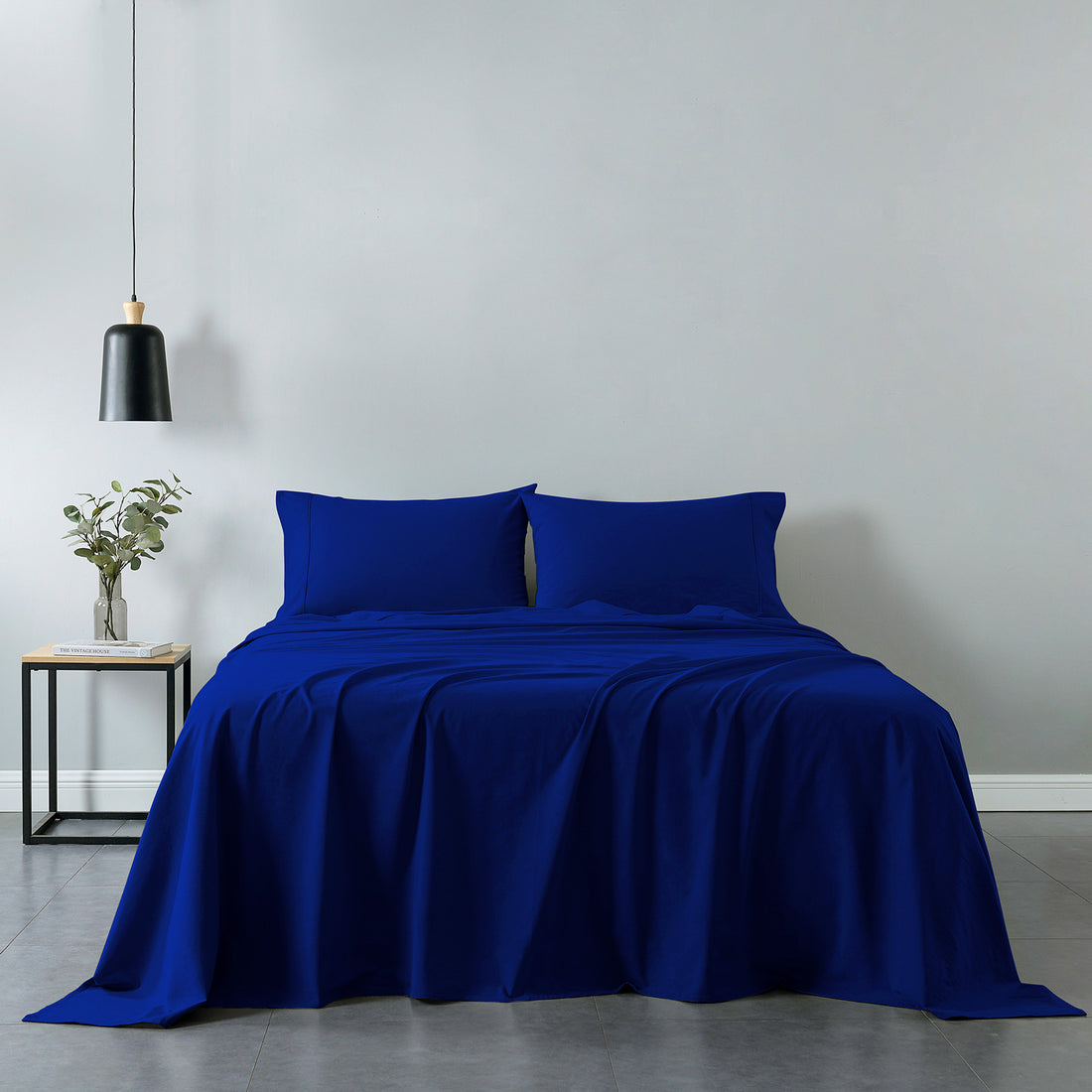 Royal Comfort Vintage Washed Cotton Sheet Set 100% Percale Single Royal Blue