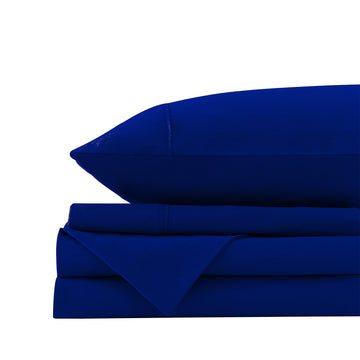 Royal Comfort Vintage Washed Cotton Sheet Set 100% Percale Single Royal Blue