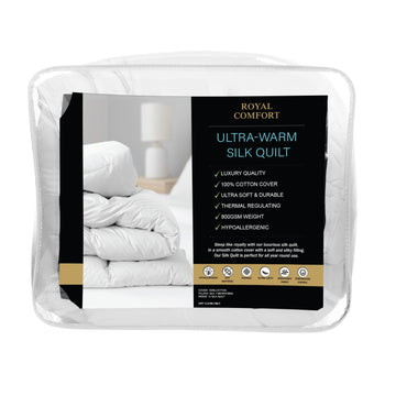 Royal Comfort 800GSM Silk Blend Winter Quilt Single White