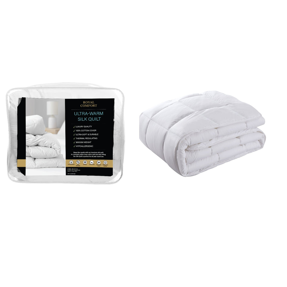 Royal Comfort 800GSM Silk Blend Winter Quilt Double White