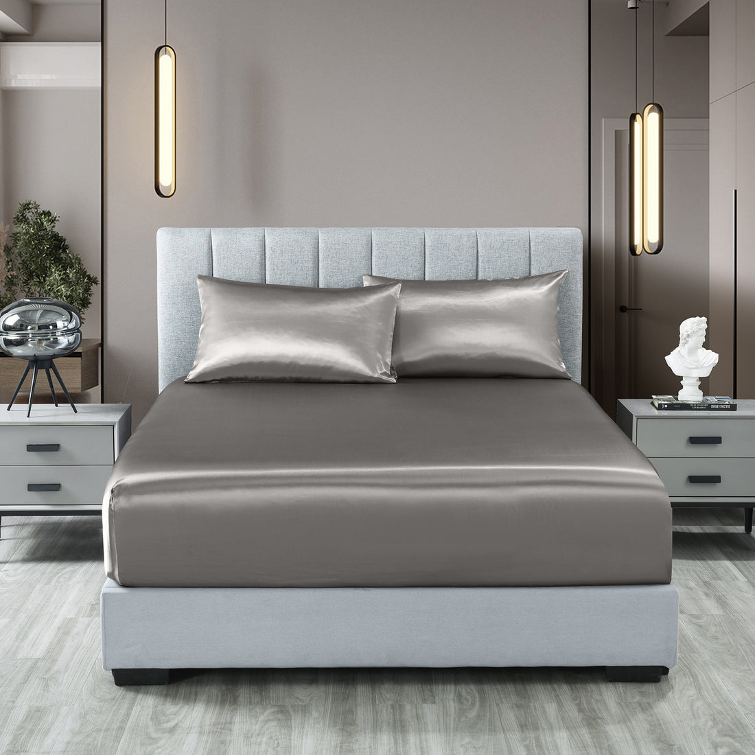 Royal Comfort Satin Sheet Set Soft Silk Feel Wrinkle-Free King Charcoal