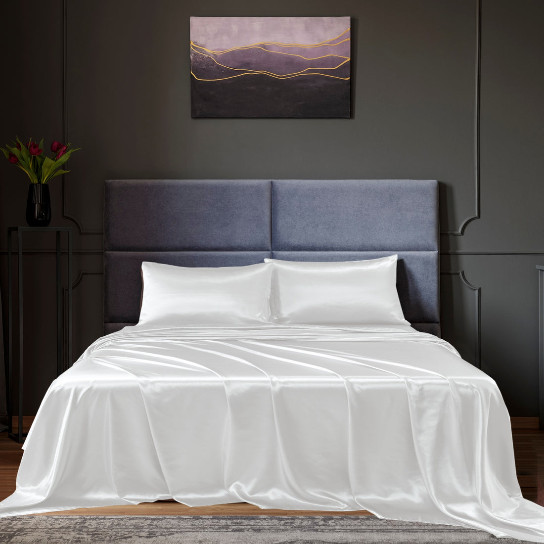Royal Comfort Satin Sheet Set 4 Piece King White
