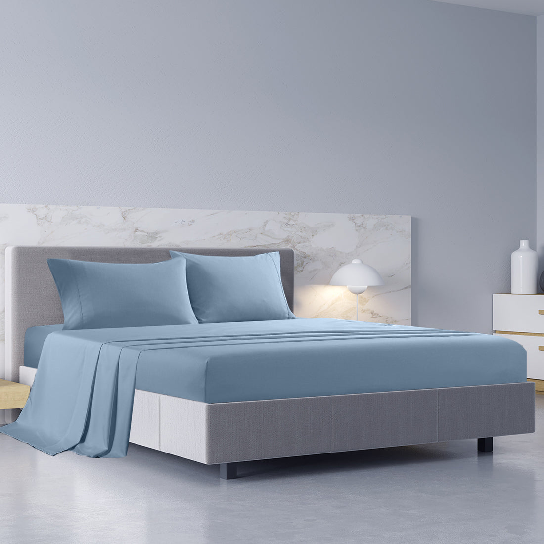 Royal Comfort 1000TC Bamboo Cotton Sheet Set Queen Blue Fog