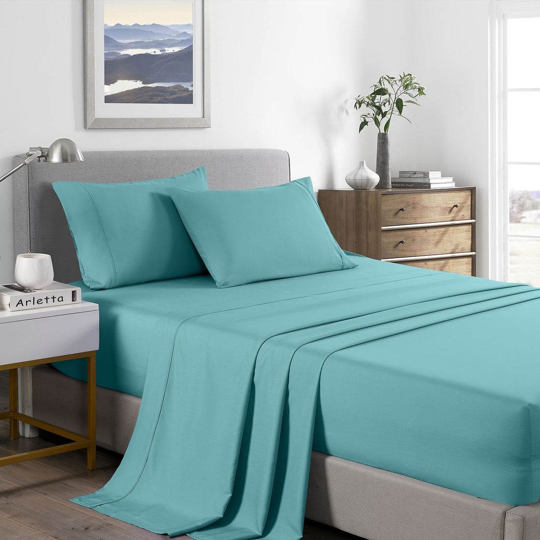 Royal Comfort Bamboo Cooling Sheet Set 2000TC Queen Aqua