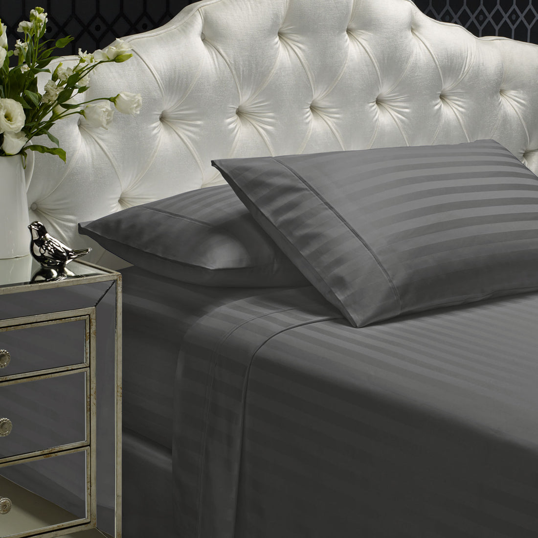 Royal Comfort Damask Sheet Set 1200 Thread Count Cotton Blend Queen Charcoal Grey