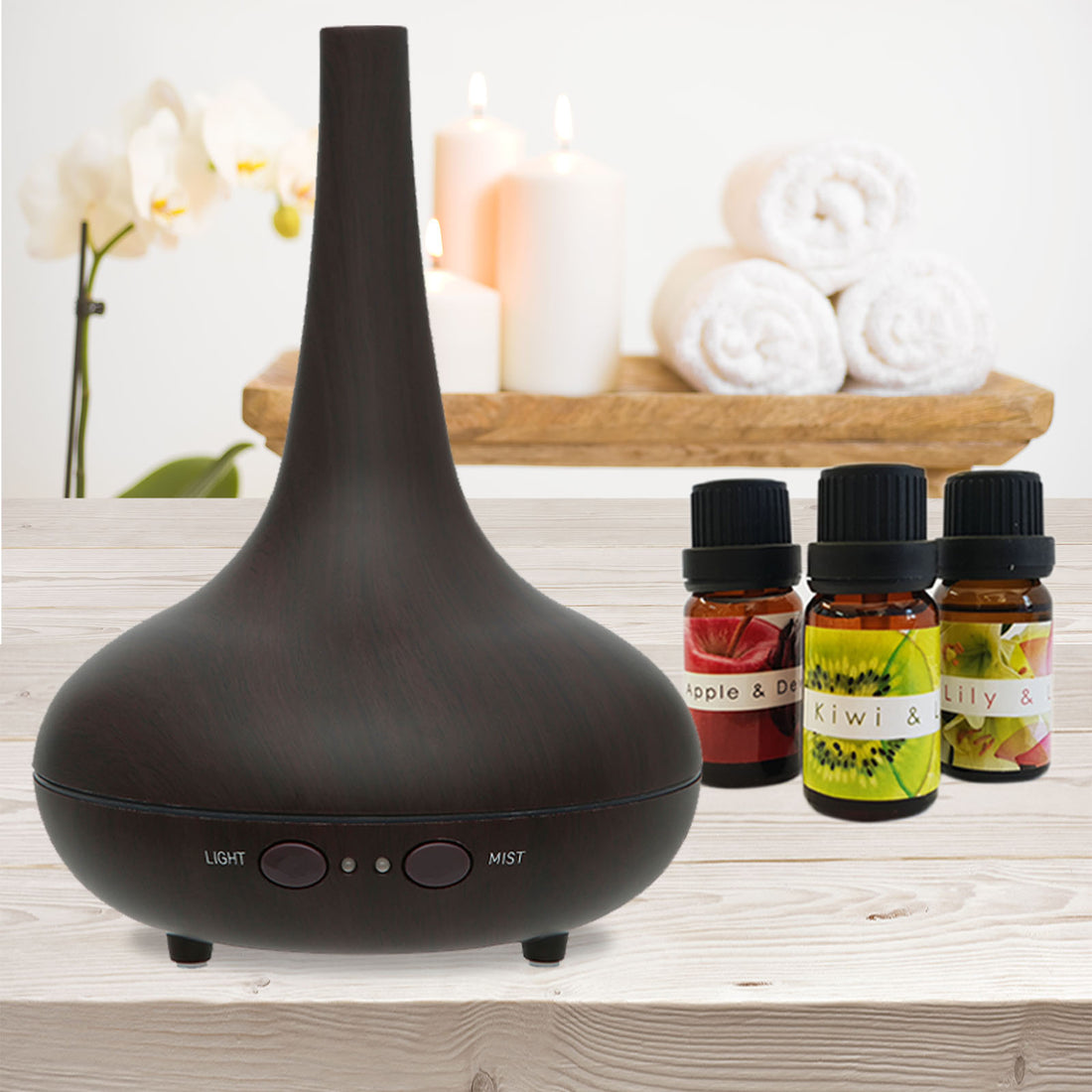 Milano Decor Dark Wood Grain Essential Oil Diffuser with LED Light 200ml