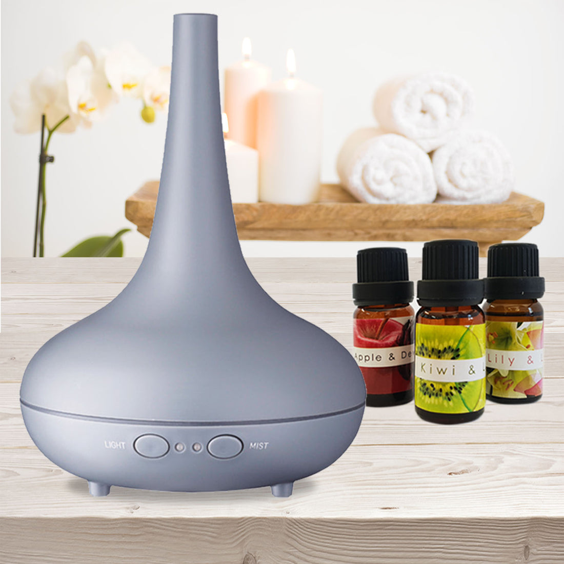 Milano Decor Matte Grey Essential Oil Diffuser with LED Light 200ml
