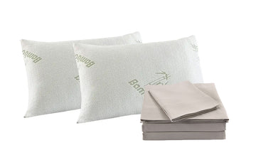 Royal Comfort Memory Foam Pillow and Sheet Set 1000TC Queen Warm Grey