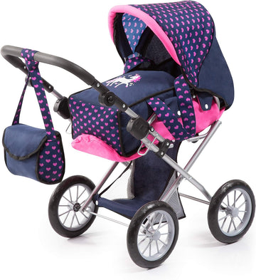 Baby Doll Pram Stroller 2-in-1 Polka Dots Blue