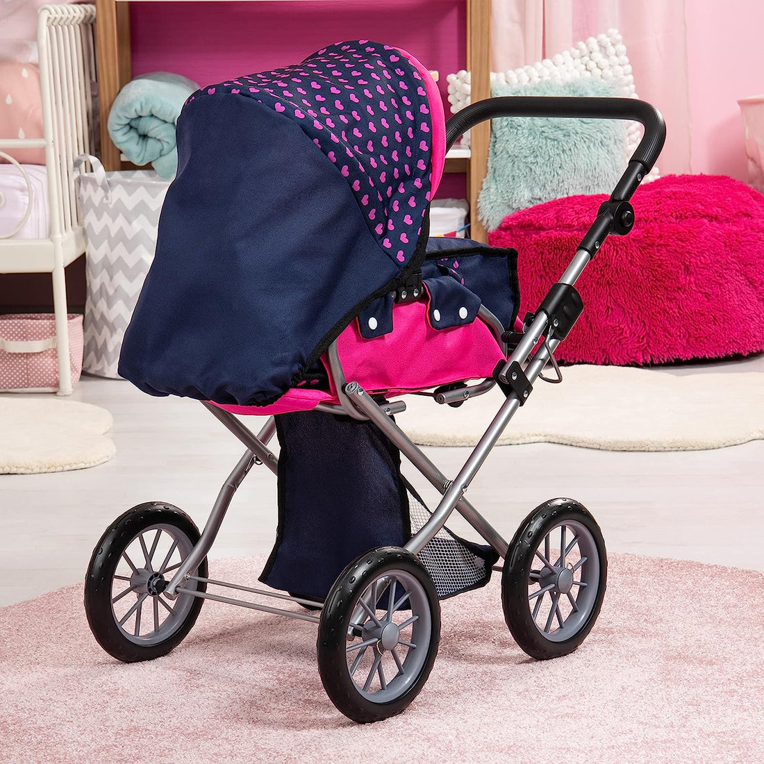 Baby Doll Pram Stroller 2-in-1 Polka Dots Blue